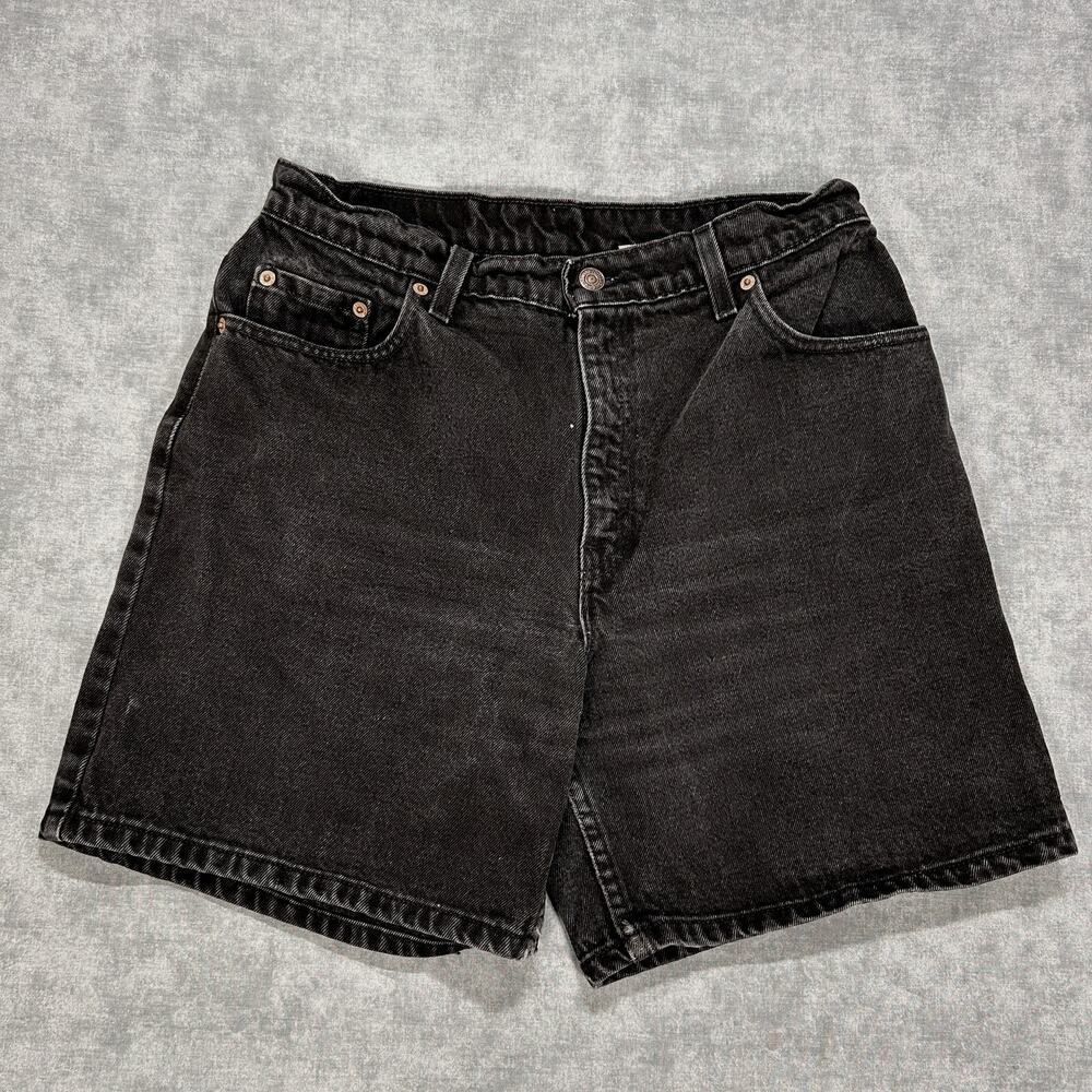 Vintage 1995 Levis 550 Relaxed Fit Black Denim Jorts Shorts USA Made Womens 13